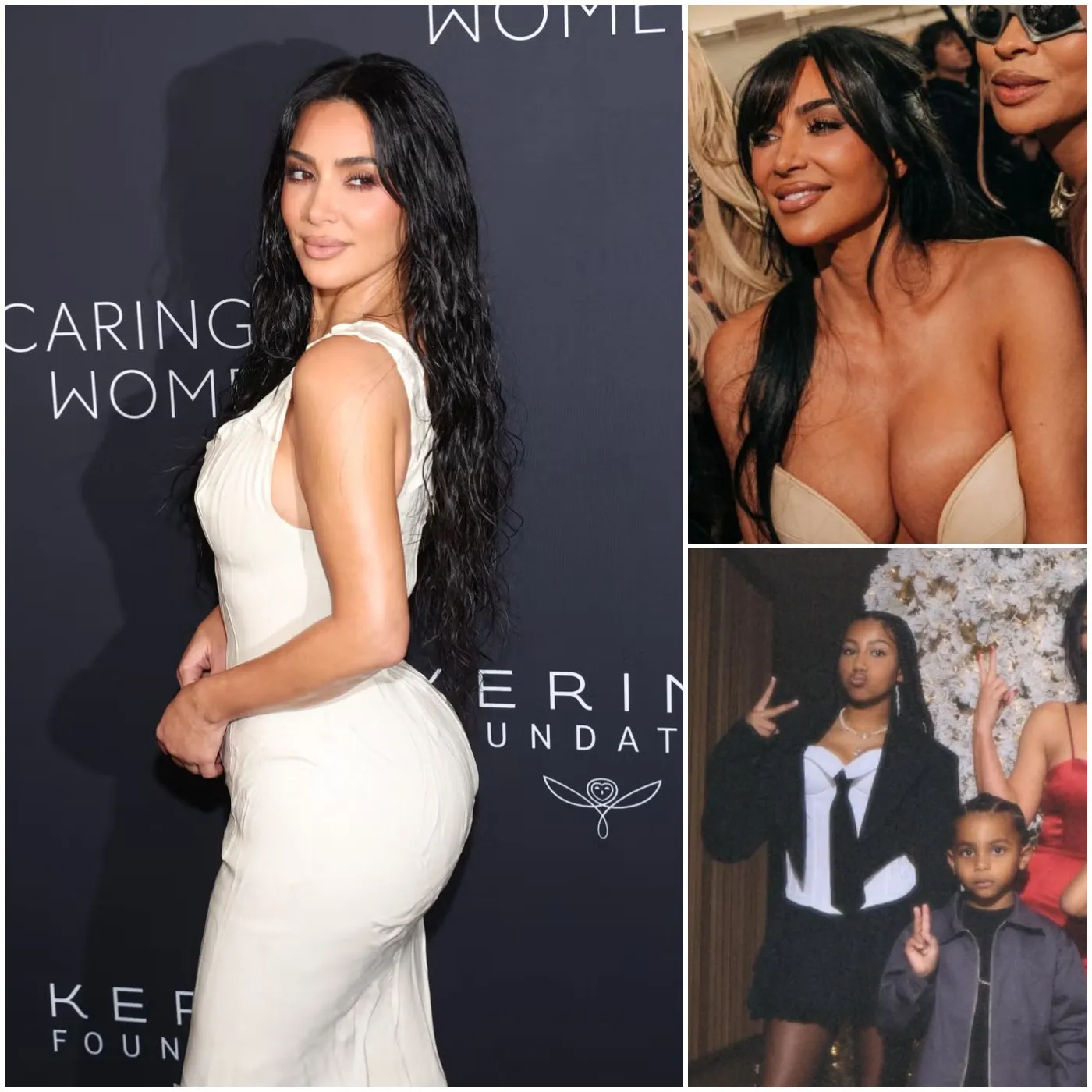 Kim Kardashian wears sexy red strap dress in holiday photoshoot with her kids