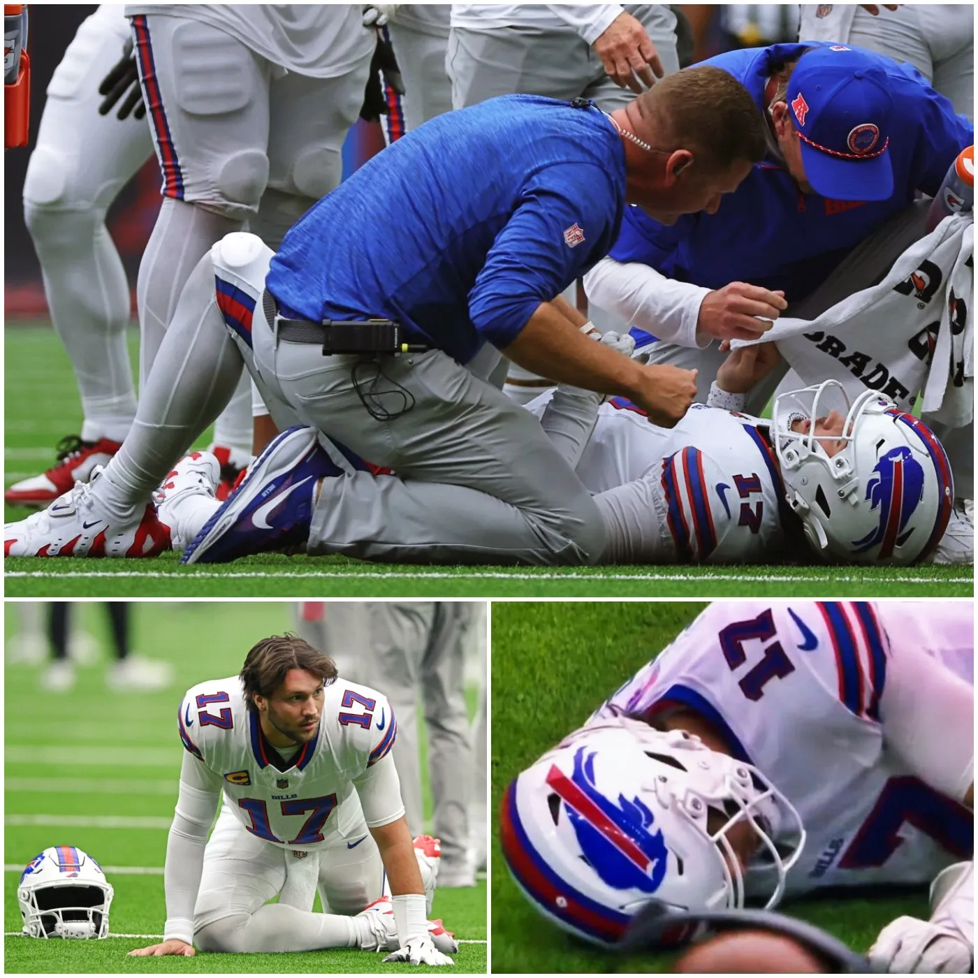 Bills QB Josh Allen was knocked unconscious after his head brutally bounced off the turf during the scary scene vs. Texans