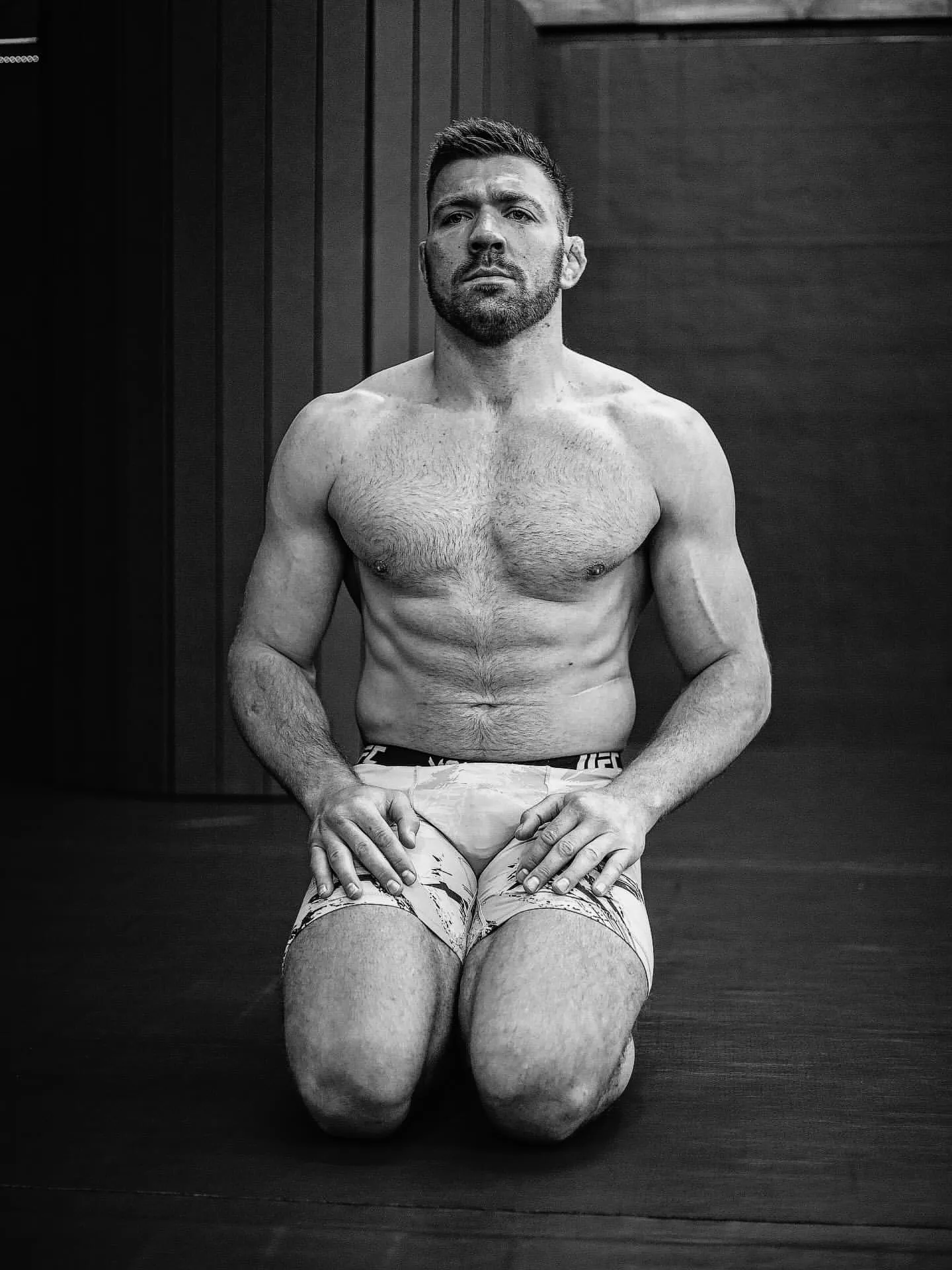 Tense, waiting to chew Chimaev's head off—he's probably scared right now