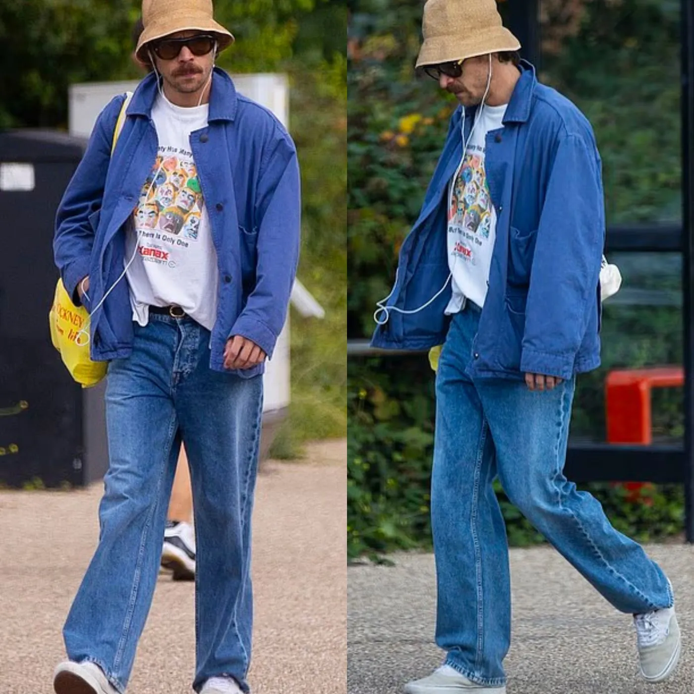 Harry Styles takes a peaceful stroll in London — but his Xanax t-shirt has fans asking: What message is he trying to send?