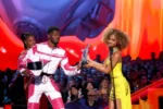Tyla and Halle Bailey - 2024 VMAs win trolls Lil Nas X to hold her trophy on stage