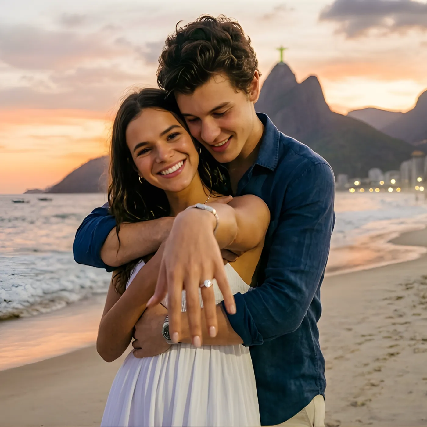 Images have surfaced showing Shawn Mendes proposing to Bruna Marquezine on the beach in Rio de Janeiro, Brazil.